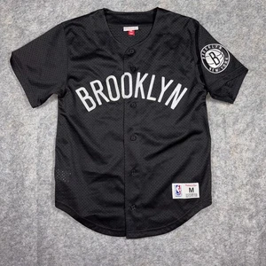 Maglia Mitchell & Ness Brooklyn Nets NBA uomo media con bottoni riscaldamento baseball - Foto 1 di 10