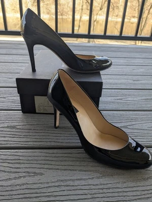 Zapatos de salón Ann Taylor para mujer talla 7,5 charol negro tacón alto clase profesional Foto 1 de 4