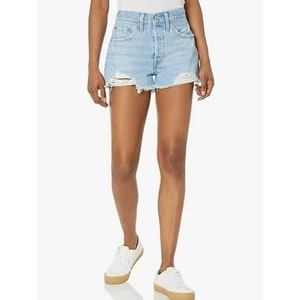 Levis 501 Premium Womens 30 High Rise Distressed Button Fly Light Wash Shorts - Picture 1 of 9