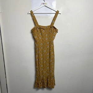 Vestido midi de rayón con estampado de mostaza de lirio de tigre AUS 8 volantes dobladillo estilo boho de verano - Imagen 1 de 12