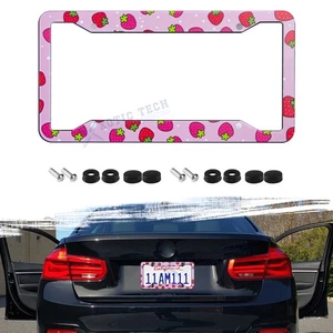 Front Rear Steel Metal License Plate Holder Mounting Bracket Protect Strawberry - Picture 1 of 15