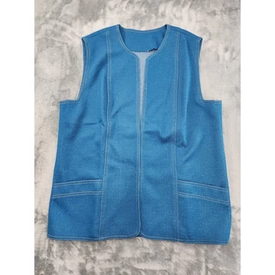 Chaleco sin mangas vaquero elástico vintage años 70 talla L azul bolsillos boho  Foto 1 de 4