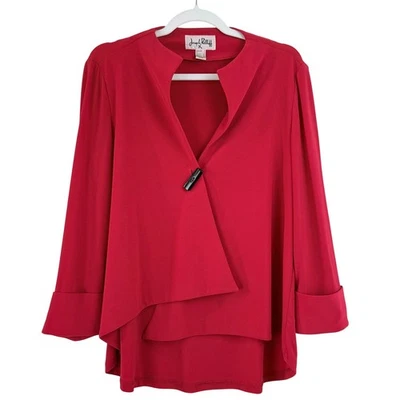 Joseph Ribkoff Red Asymmetrical Button Front Long Sleeve JACKET WOMEN 4 DRAPED - Image 1 of 4