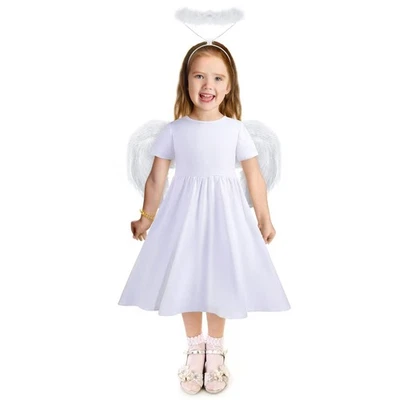 Conjunto de 3 piezas de disfraces de ángel de Navidad para niños niñas vestido de hadas pluma de ángel con... Foto 1 de 4