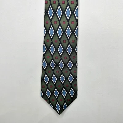 Barrington 男式领带 3 英寸丝绸绿色蓝色栗色钻石领带几何图案 — 第 1/4 张图片