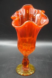 Vintage Fenton Daumenabdruck Amberina geschwungenes Taschentuch Sockel Vase Cadmium LEUCHTEND - Bild 1 von 12