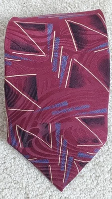 Corbata de cuello vintage Hanover St. para hombre borgoña geométrica 100 % seda Foto 1 de 4