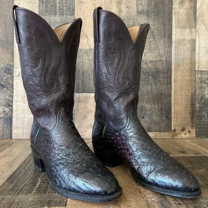 Lucchese 2000 Vintage T4083R4 Black Cherry Ostrich Cowboy Boots Mens 11 D - Picture 1 of 12