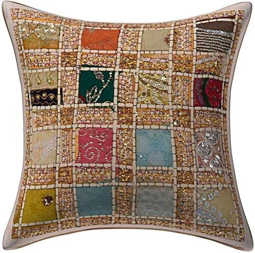 Funda de Almohada Khambadiya Patchwork Cojín Tiro Vintage Sofá Indio Decoración 16" Foto 1 de 1