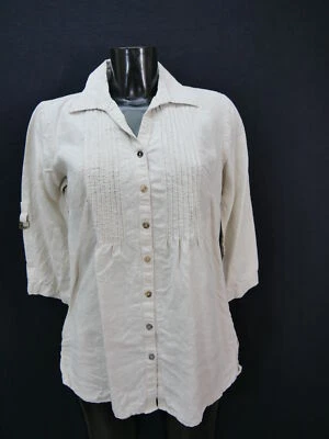 Gr.40 Trachtenbluse beige Bluse Canda Leinen schlicht TB6816 - Bild 1 von 4