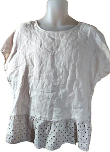 Spazio Chic 100% Linen w/ Cotton Eyelet Lower Panel Beige Made In Italy Size Med - Picture 1 of 7