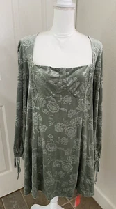 NWT Cider Green Velvet Long Sleeve Dress Plus Size 3XL XXXL Floral Romantic - Picture 1 of 7