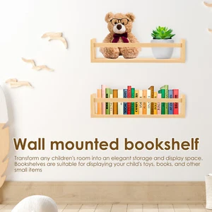 2Pcs Wood Floating Wall Bookshelf Wall Mounted Storage Rack Easy to Access FartA - Picture 1 of 11