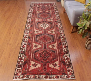 Alfombra oriental vintage tradicional de lana anudada a mano Runner ROJA 3x11 - Imagen 1 de 13