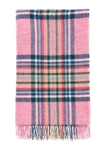 Shetland Lambswool Throw Blanket in Pink Check Plaid - Bronte by Moon St Ives - Picture 1 of 7
