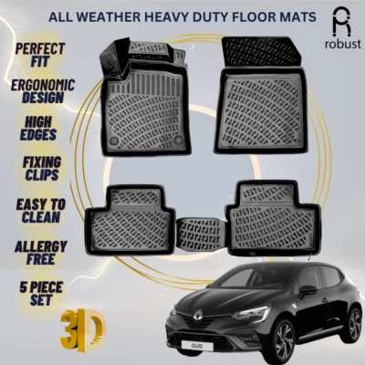 Floor Mats Liners For Renault Clio 2019-2023 All Weather Heavy Duty 3D Car Rugs - Imagem 1 de 4