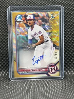 2022 Bowman Chrome Draft Auto Gold Wave #CDA-TLB Trey Lipscomb #43/50 Nationals - Image 1 of 4