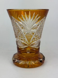 Vintage Czech Bohemian Amber Cut to Clear 5" Crystal Vase - Picture 1 of 3