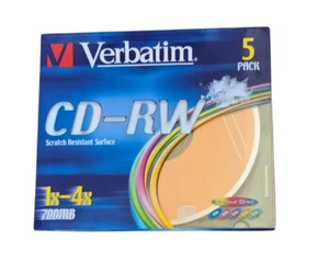 Verbatim CD-RW Colour blank discs 2-4x Rewriteable 4 700MB sealed 5-pack NEW - Picture 1 of 2
