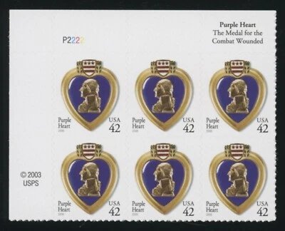 US - 2008 Purple Heart Medal 42c - SC# 4264 Plate Block of 6 Mint NH OG - Image 1 of 2