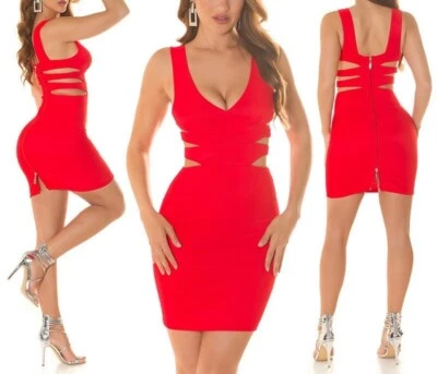 Sexy Mini Vestido Miss Para Mujer Elastizado Corte Cremallera Vestido S/M 34/36 M/L 36/38 Rojo Foto 1 de 4