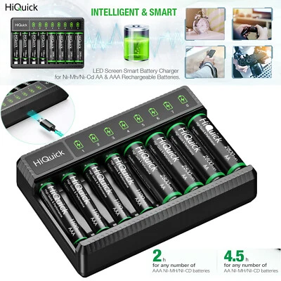 HiQuick LCD AA AAA Ni-MH Battery Charger + 4x AA & 4x AAA Rechargeable Batteries - Image 1 of 4