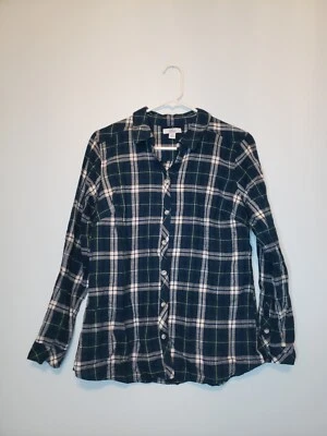 Croft & Barrow Women's Petite Sz PM Teal Button Front Top Long Sleeve Plaid NWOT - Image 1 of 4