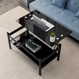 Lift Top Coffee Table Center Cocktail Table with Shelf for Living Room Black US - Picture 1 of 14