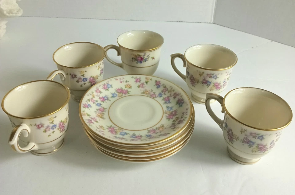Juego de cinco tazas y platillos vintage Reverie Lamberton marfil Demitasse, leer Foto 1 de 4