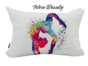 Society 6 Girl Gymnastics Tumbling Watercolor Rectangular Pillow 12x17”