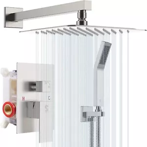 SR SUNRISE Brushed Nickel Shower System 12 Inches Bathroom Luxury Rain Brass NEW - Bild 1 von 6