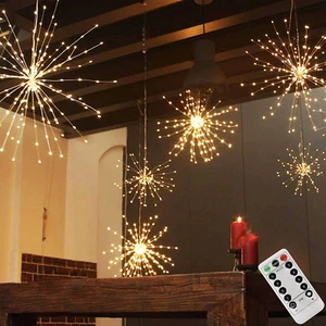 200LED Hanging Sphere Lights, Battery Operated Starburst 8 Modes Dimmable - Picture 1 of 12