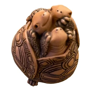 Tai Turtle Trinket Keepsake Box 3 Hugging Tortoises Shell Faces Resin 3” Tall - Picture 1 of 12