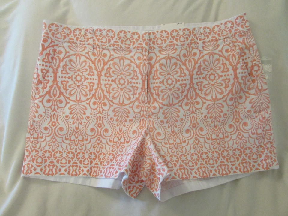 ELLE Floral Swirl Coral Orange & White Print Chino Shorts Mid Waist 16