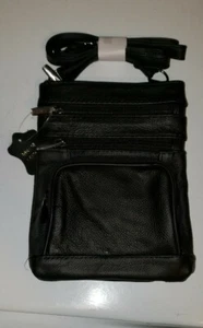 New Genuine Leather Small Crossbody Multi-Compartment Organizer Bag Black 8 x 7" - Picture 1 of 2