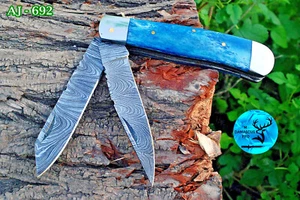 HANDMADE FORGED DAMASCUS STEEL TRAPPER FOLDING POCKET KNIFE SURVIVAL EDC 692 - Picture 1 of 6
