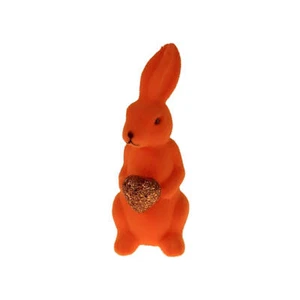 Lustige, stehende Hasenfigur in ORANGE aus beflocktem Kunststoff mit Herz - Bild 1 von 3