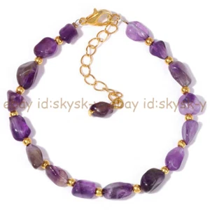 Natural Purple Amethyst Irregular Freeform Gemstone Beads Bracelet 7.5'' - Picture 1 of 11