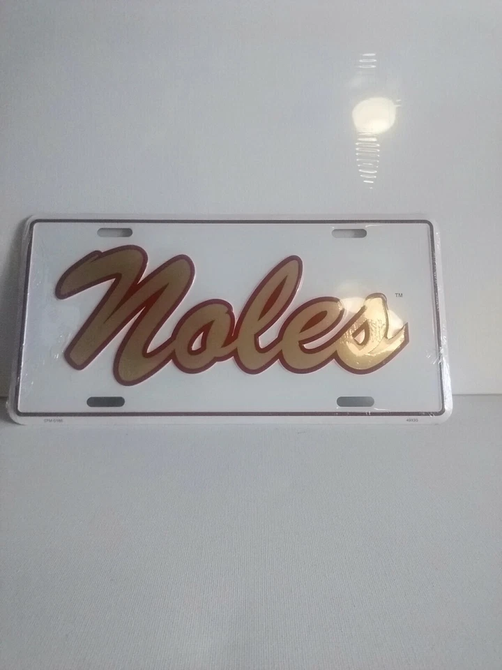 Metal Florida State Seminoles Baseball White Gold License Plate Full Size sealed - Image 1 of 1