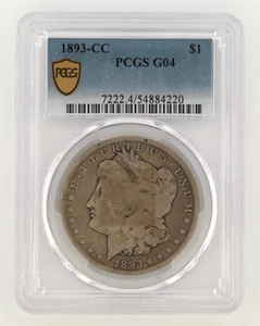 Dólar de plata Morgan 1893 CC GRADUACIÓN PROFESIONAL G04 escudo de oro - Imagen 1 de 3