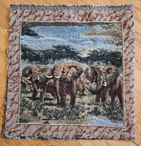 Woven Tapestry Fabric Wild Elephants Square Pillow Block 2 Panels 17.5" x 17.5" - Picture 1 of 19