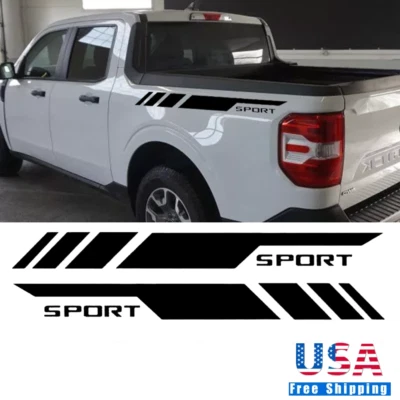 For Ford Maverick 2022-2025 2PCS Matte Black Truck Bed Side Vinyl Decal Stripes Foto 1 de 4