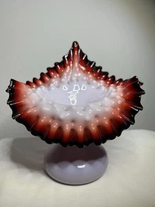 Victorian Style Jack-In-The-Pulpit Hand Blown Glass Vase Lavender & Oxblood ~ 7" - Picture 1 of 11