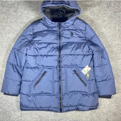 US Polo Assn Mens Puffer Jacket Hooded Full Zip Blue Winter Warm XL NWT $150 - Image 1 of 4
