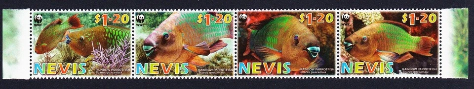 Nevis WWF Rainbow Parrotfish Strip of 4v 2007 MNH SG#2015-2018 - Image 1 of 1
