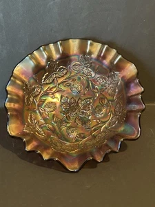Millersburg Blackberry Wreath Carnival Glass Fluted Ruffle Edge Bowl - Picture 1 of 7