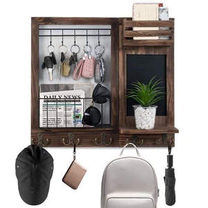 Key Holder for Wall, Mail Organizer Wall Mount with 5 Hooks and Shelf, Home D... - Picture 1 of 7
