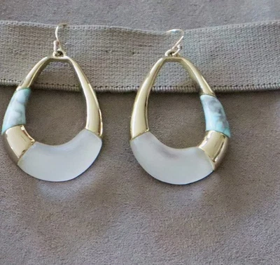100% Authentic Alexis Bittar Lucite, Turquoise, Gold Color block Earrings - Image 1 of 4