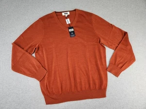 Joseph Abboud Pullover XXL Burnt Orange V-Ausschnitt feine Merinowolle Pulli Preppy - Bild 1 von 11
