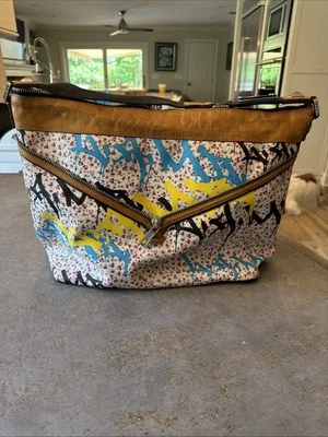 Bolso de mano vintage L.A.M.B ditzy graffiti - lona recubierta y cuero. Foto 1 de 4